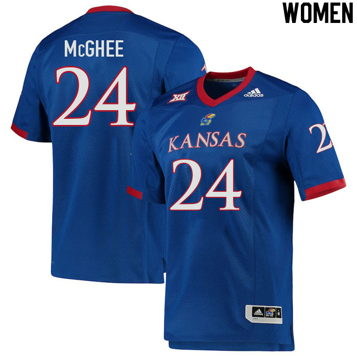 Women #24 Damarius McGhee Kansas Jayhawks College Football Jerseys Stitched Sale-Royal - Click Image to Close